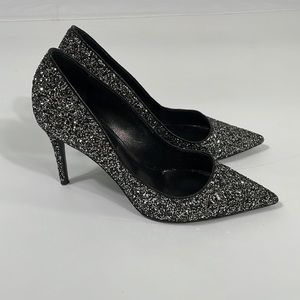 M.Gemi Heels Pumps Made In Italy Black and Silver Sparkle Dressy 39.5 8.5-9